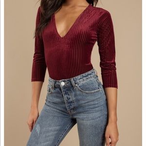 NWOT Tobi Skyler Wine Striped Velvet Bodysuit